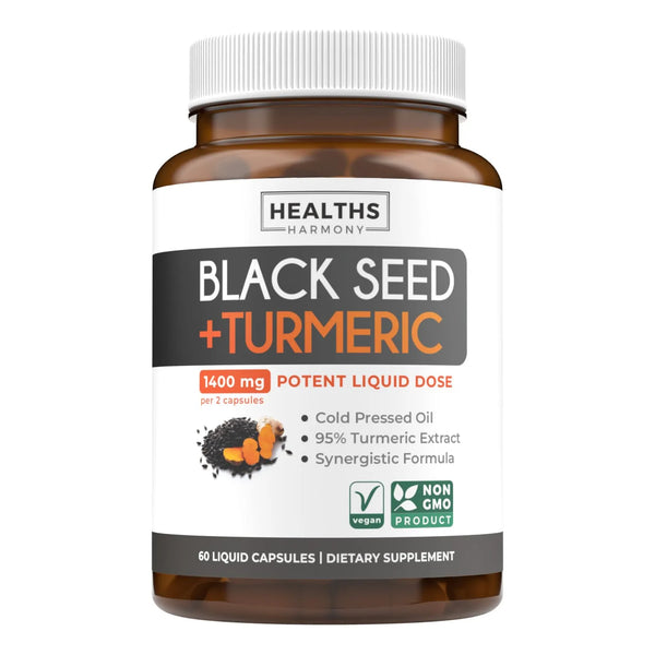 Aceite De Semilla Negra Y Cúrcuma 1400 Mg 60 Cápsulas Líquidas Vegano Sin OMG