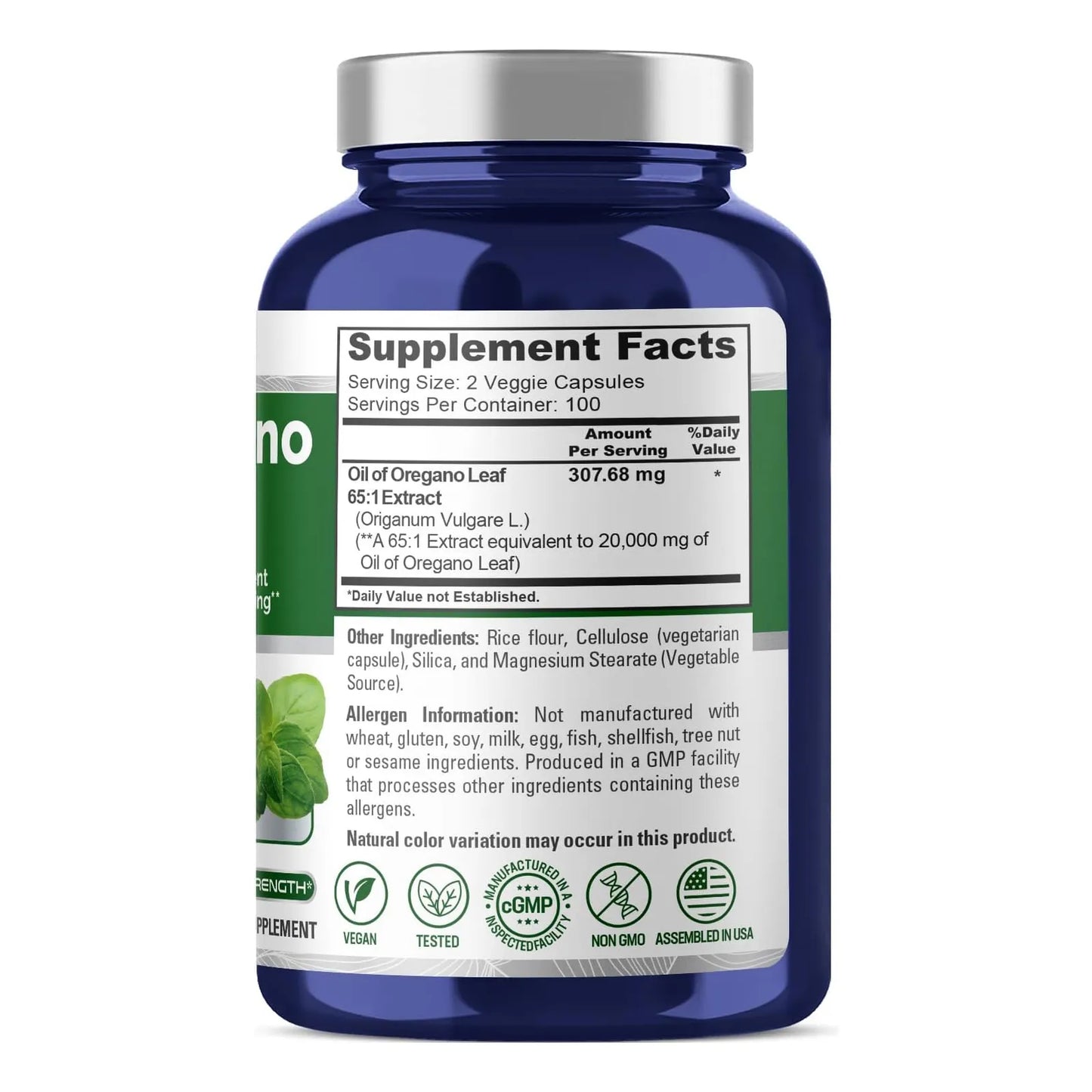 Extracto De Aceite De Oregano 20000 Mg 200 Capsulas Vegano Sin Omg