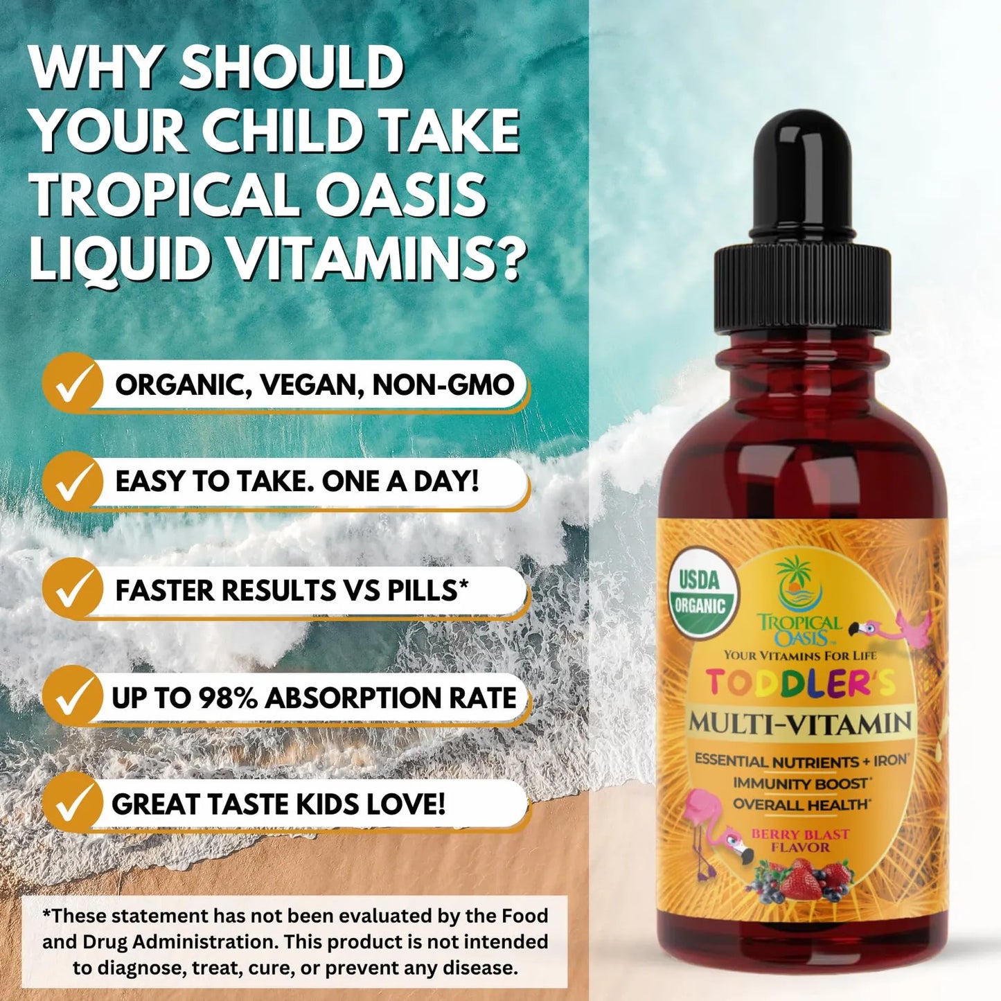 Multivitaminico Organico Liquido Con Hierro Para Niños 1-3 Años Sabor Bayas