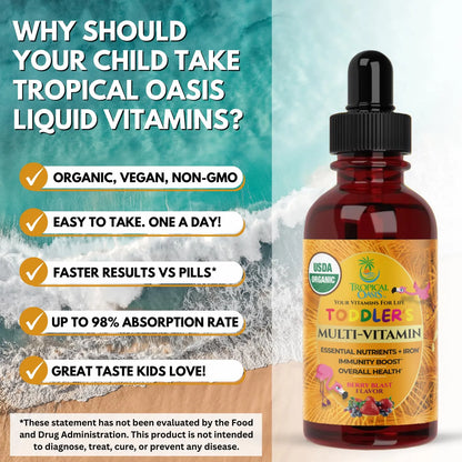 Multivitaminico Organico Liquido Con Hierro Para Niños 1-3 Años Sabor Bayas