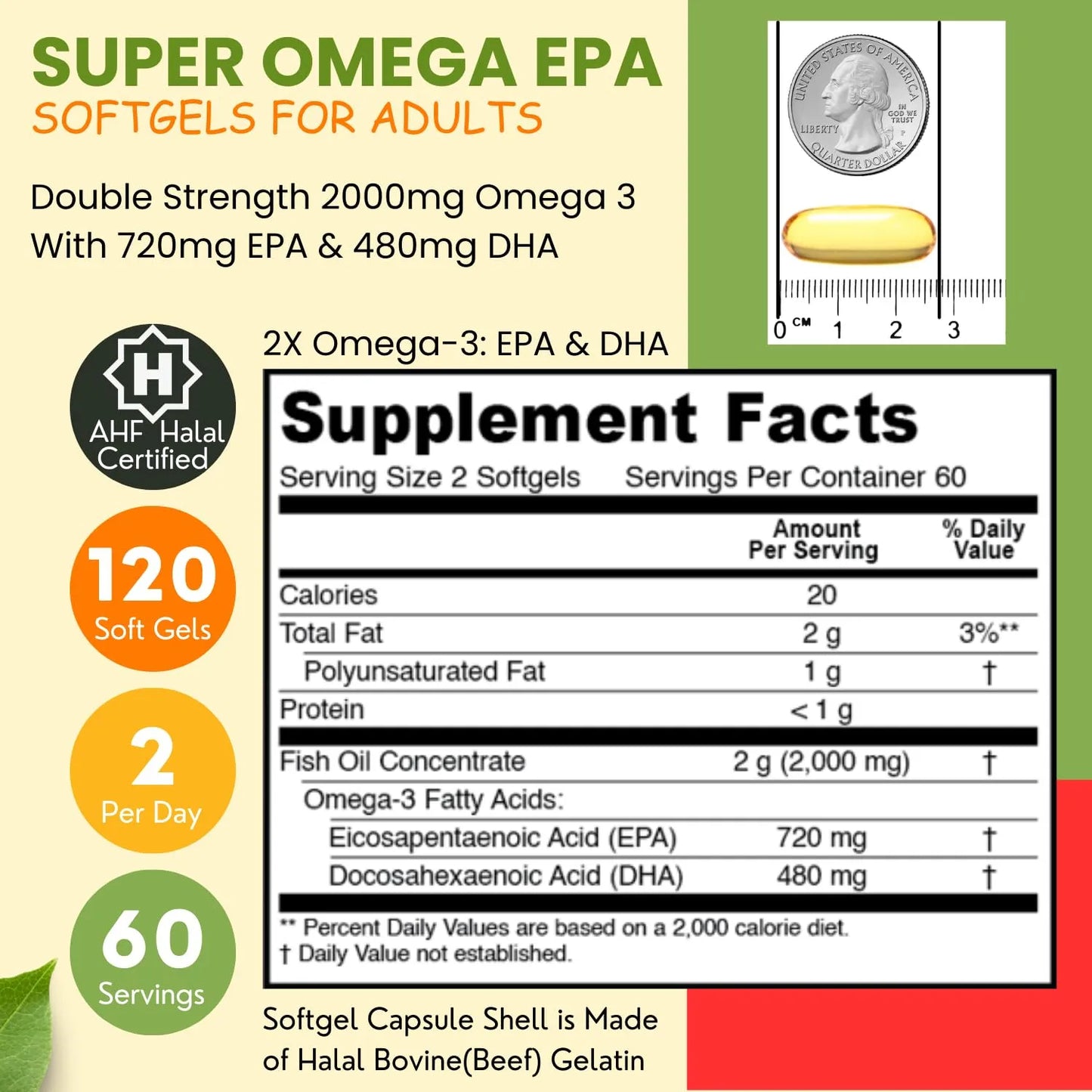Capsulas De Aceite De Pescado Halal Omega 3 120 Unidades Doble Fuerza Sin Eructos