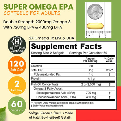 Capsulas De Aceite De Pescado Halal Omega 3 120 Unidades Doble Fuerza Sin Eructos