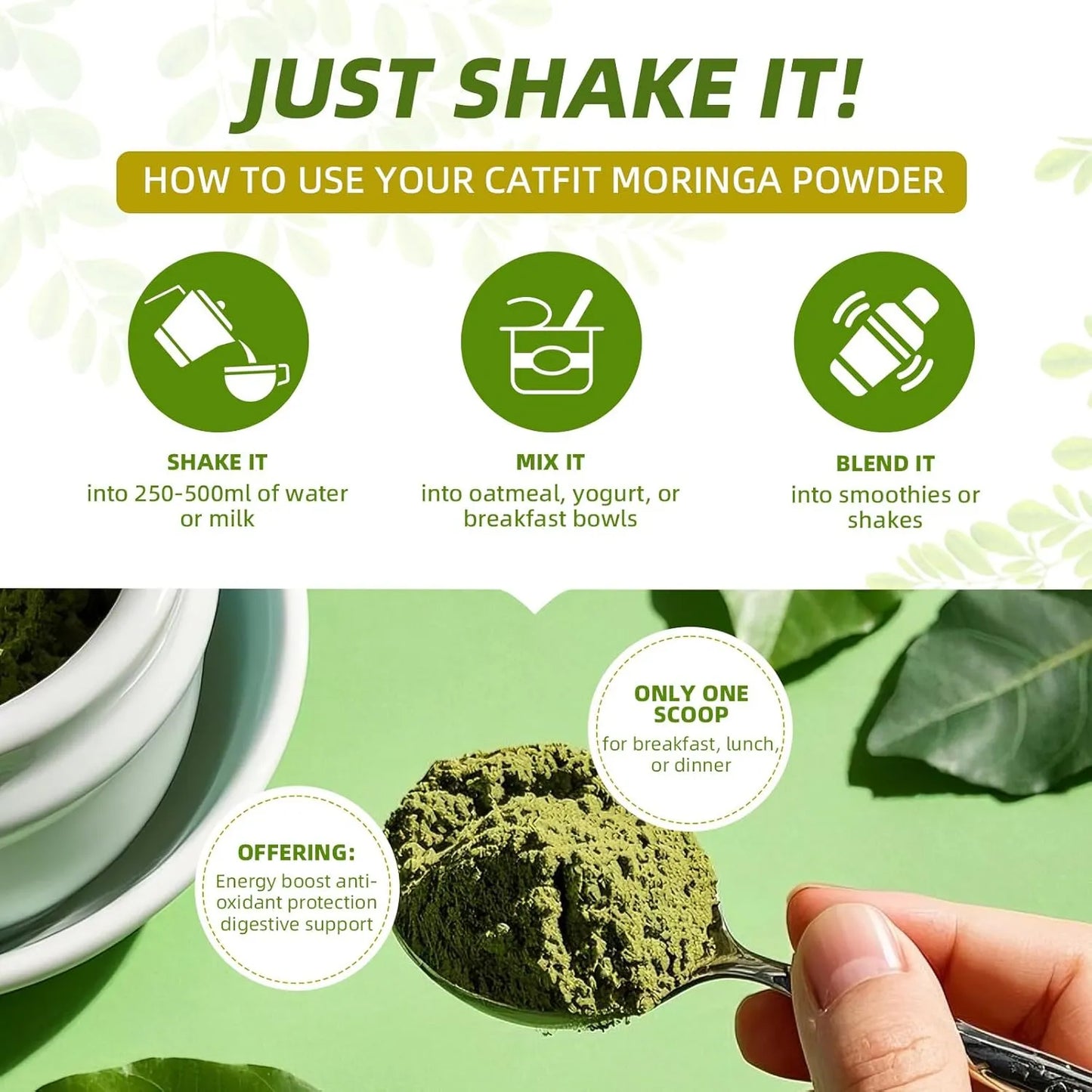 Moringa En Polvo Con Matcha Té Verde Y Resveratrol Superalimento 4 En 1 Para Energía Y Antioxidantes