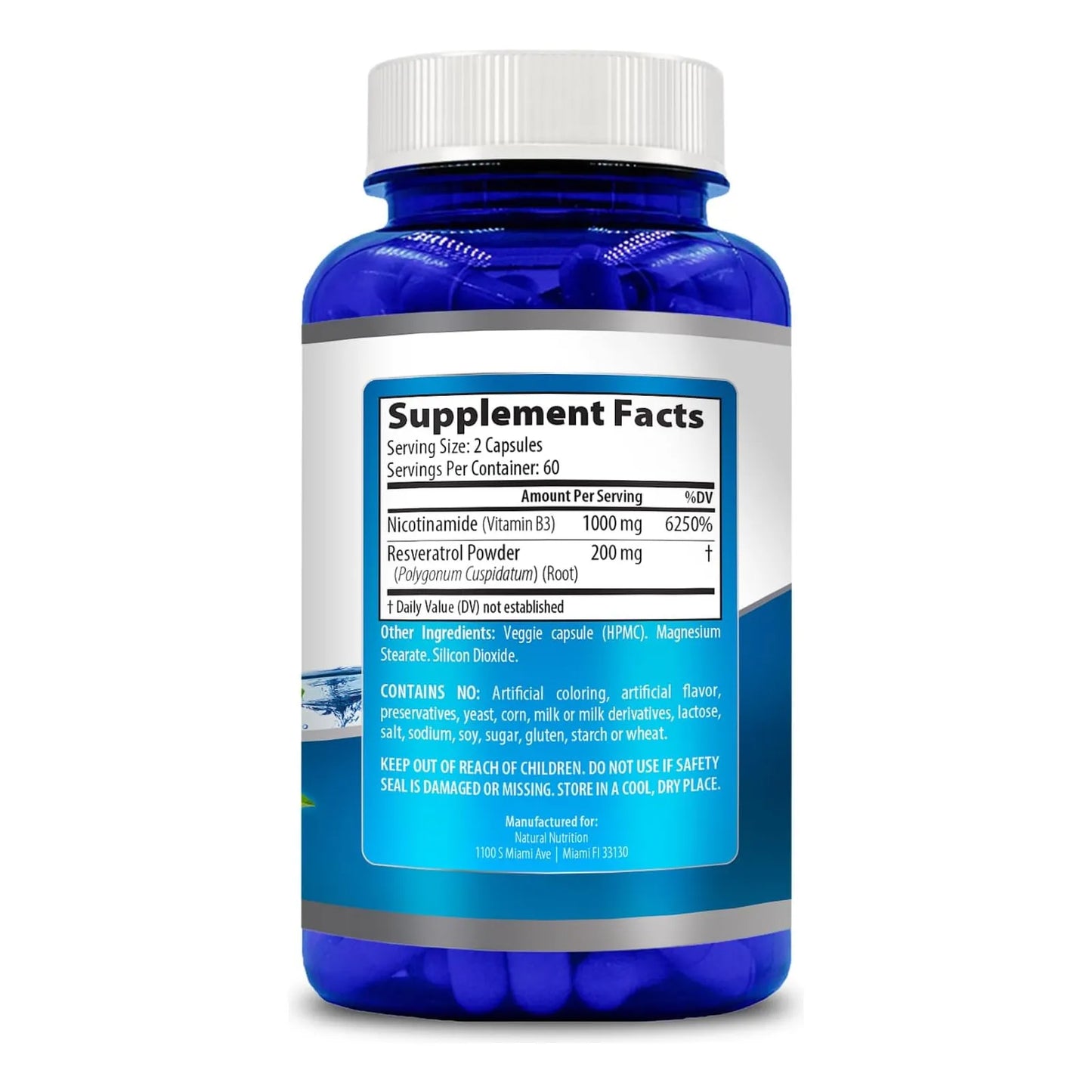 Vitamina B3 Nicotinamida 1200 Mg Con Resveratrol 120 Caps Energia Y Antioxidante
