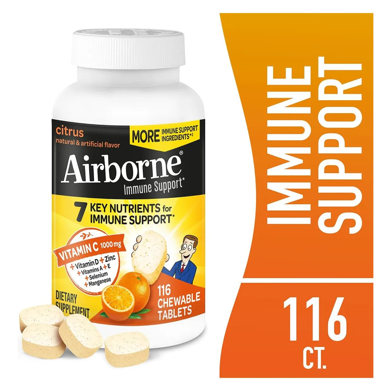 Tabletas Masticables Apoyo Inmunologico 1000 Mg Vitamina C Zinc Sabor Citrico