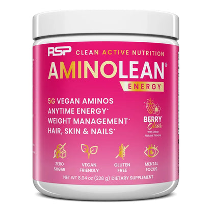 AminoLean Pre Entrenamiento Energía Limpia Con Biotina Elixir De Bayas 30 Porciones