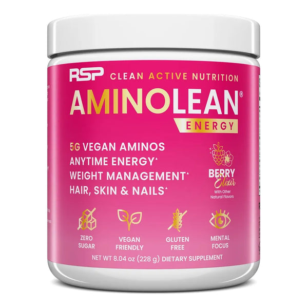 AminoLean Pre Entrenamiento Energía Limpia Con Biotina Elixir De Bayas 30 Porciones
