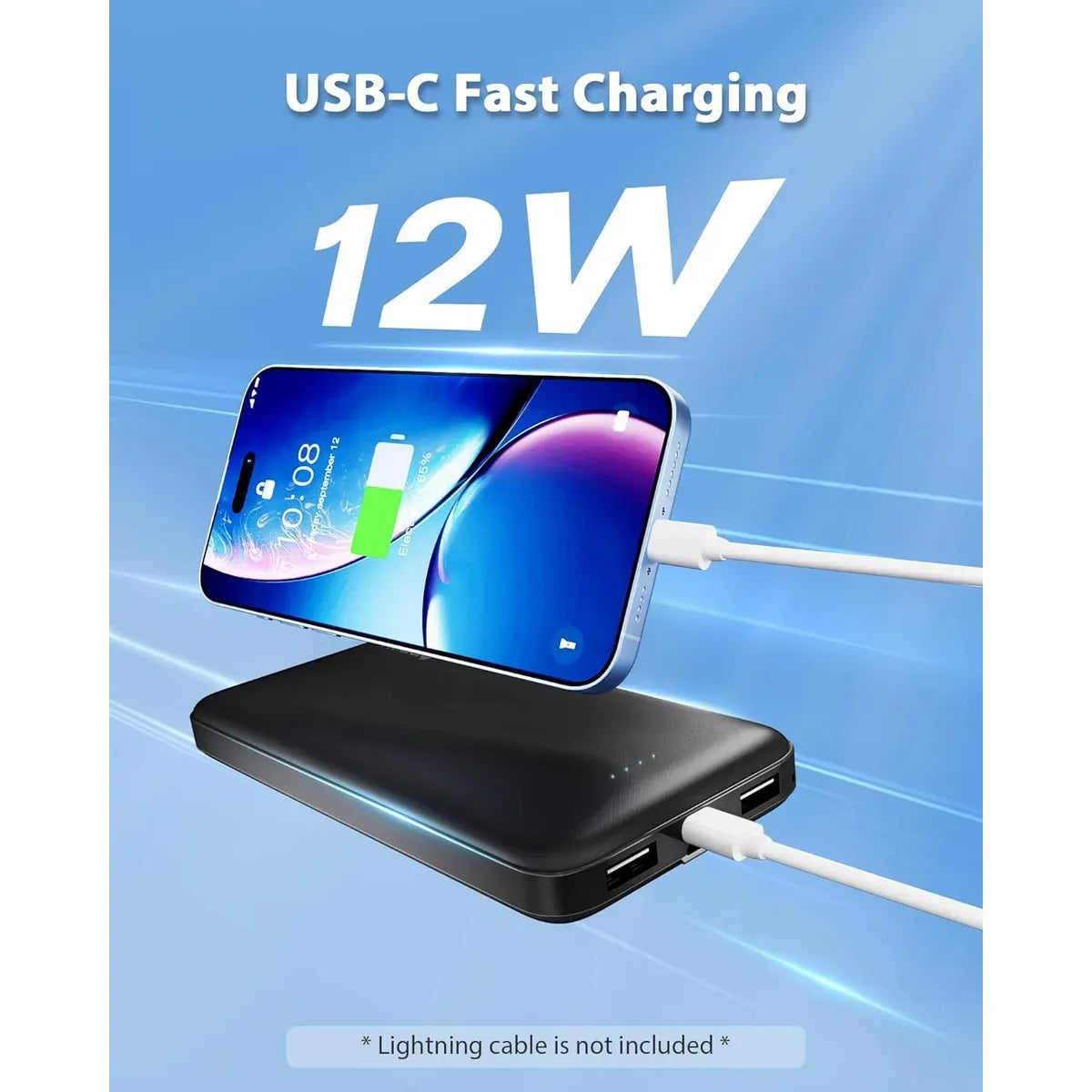 Cargador Miady Portátil 10000mah Rápido Usb Dual Negro - Imagen 5