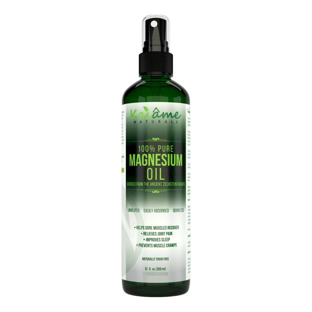Aceite De Magnesio Spray Puro Orgánico 12 Oz Extraído De Zechstein Seabed Con Botella De Viaje