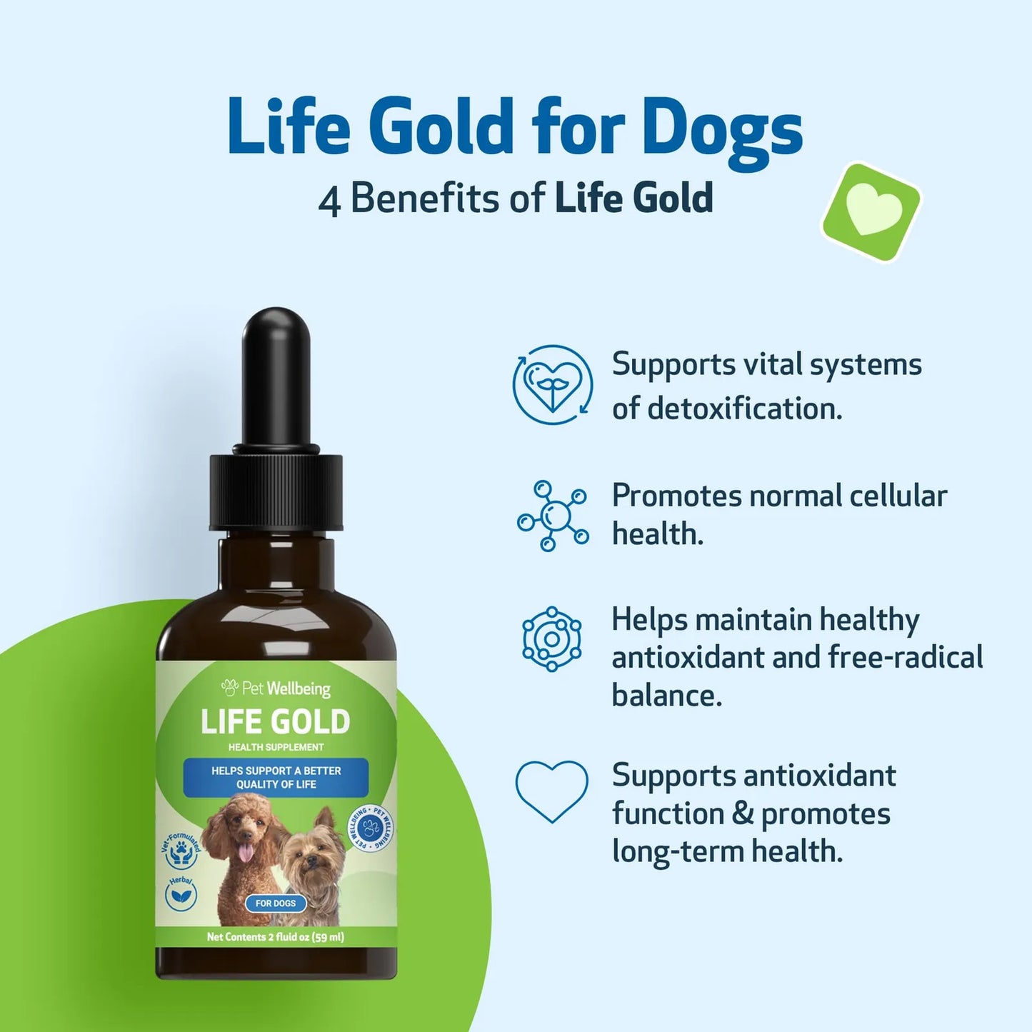 Suplemento Life Gold Para Perros Y Gatos Apoyo Natural Contra Cáncer 2 Onzas