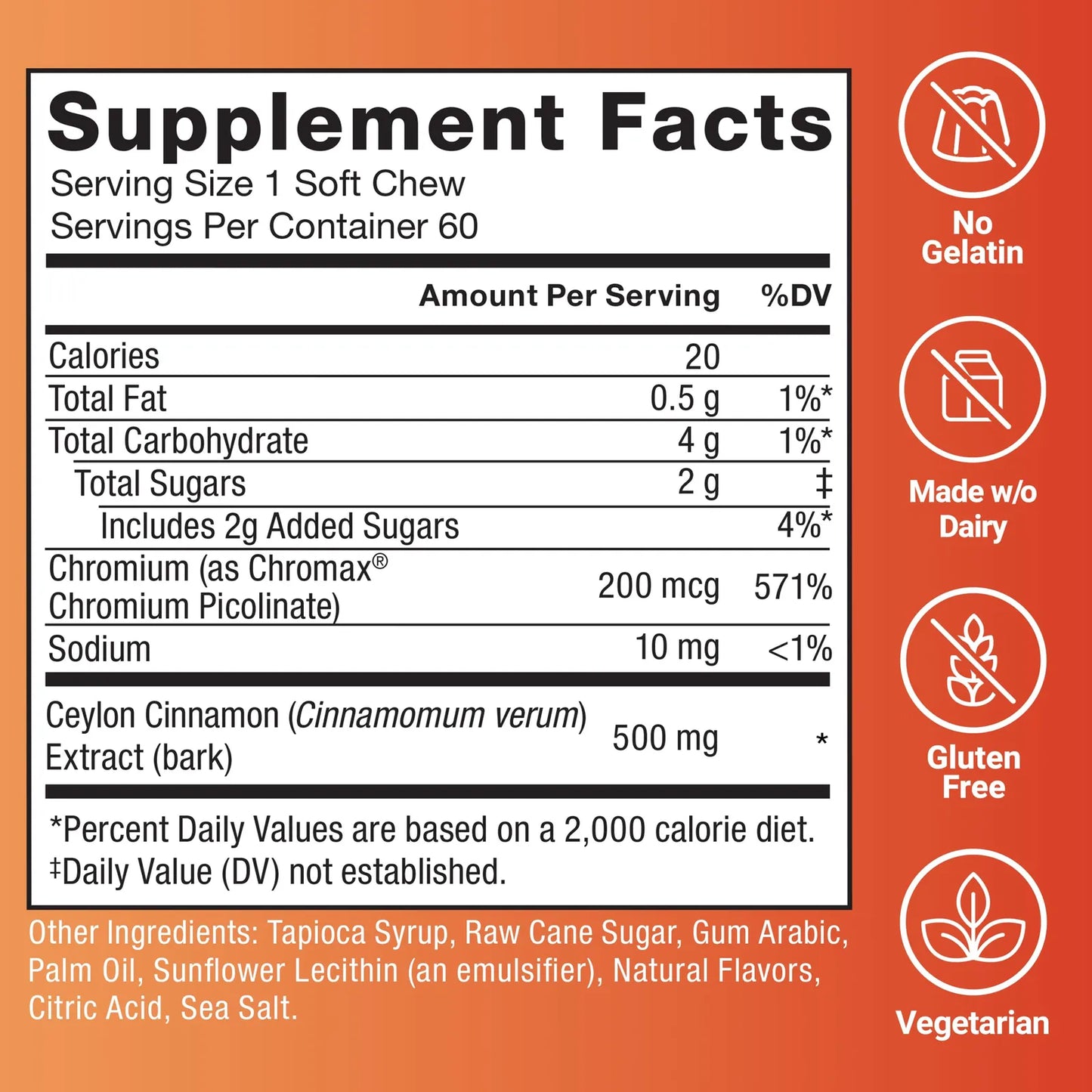 Canela De Ceilán Con Cromo Chromax Para Metabolismo Y Antioxidantes 60 Masticables