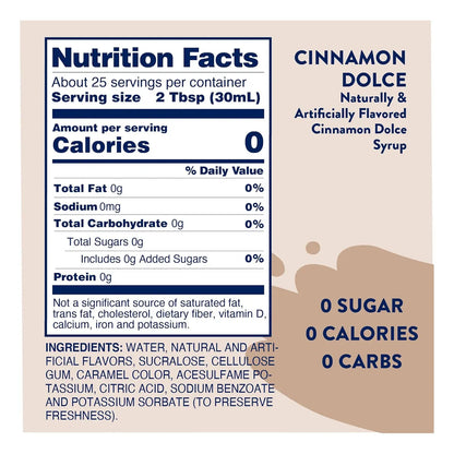 Sirope Skinny Syrups Canela Dulce Sin Azúcar 750 Ml Endulza Sin Culpa