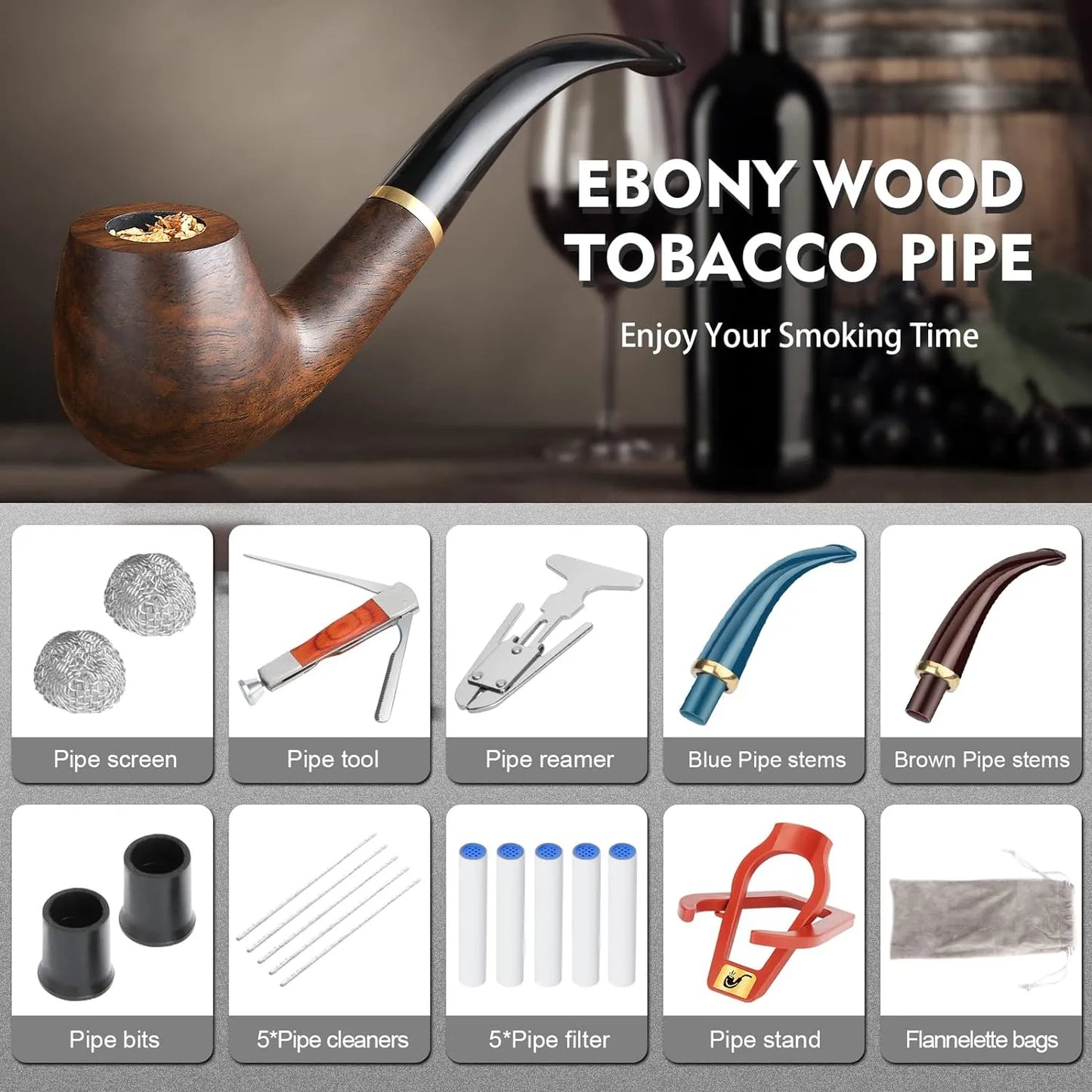 Pipa De Tabaco Scotte Madera Ebano Accesorios Completo Regalo Elegante