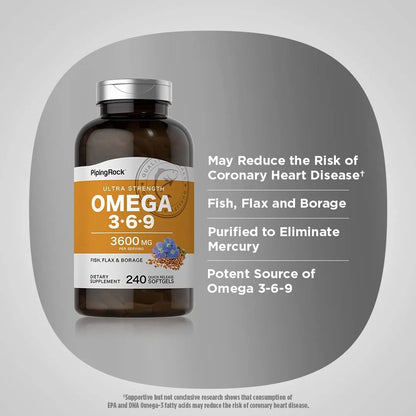 Omega 3 6 9 3600 Mg 240 Capsulas Blandas Piping Rock Aceite Pescado Lino Borraja Sin Gluten