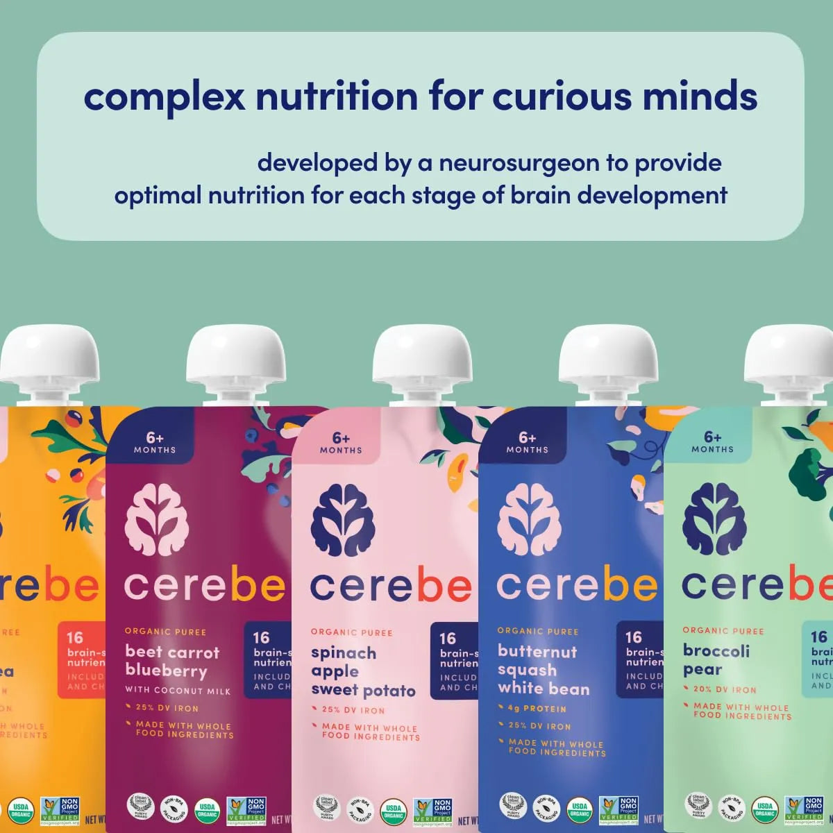 Bolsas Orgánicas De Verduras Para Bebés 113g 16 Nutrientes Cerebelly