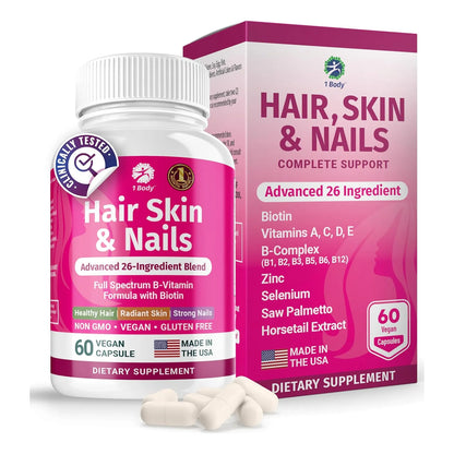 Vitaminas Cabello Piel Uñas Crecimiento Restauracion Biotina 5000 Mcg 60 Capsulas