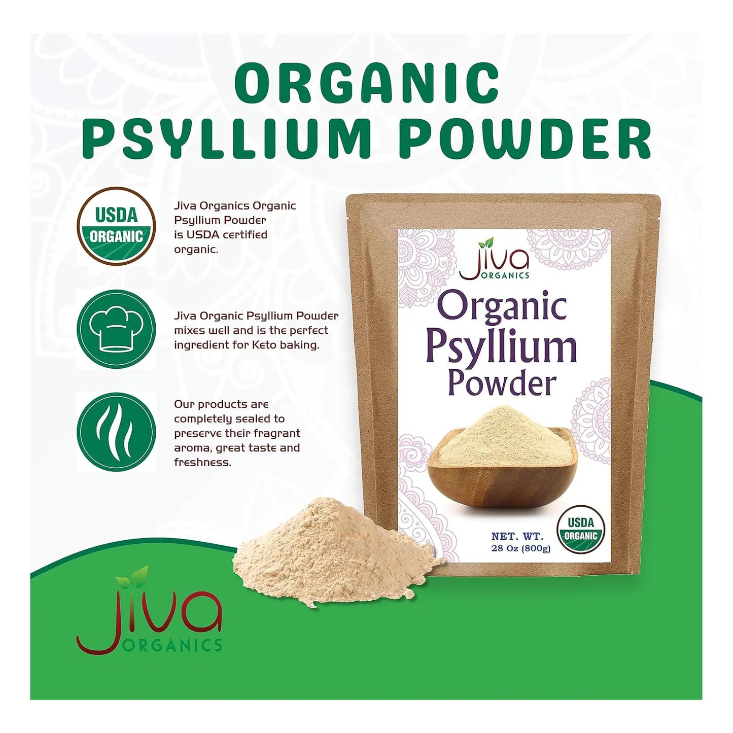 Polvo De Cascara De Psyllium 794g Fibra Fina Keto Sin Gluten Organico