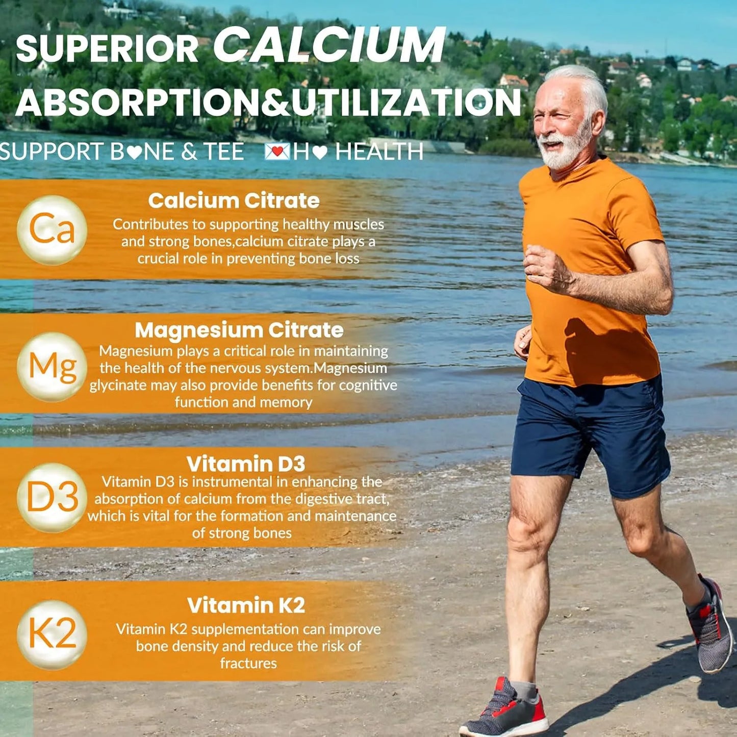 Gomitas Calcio Magnesio Zinc 1000 Mg Citrato D3 B12 Alta Absorcion Sabor Naranja Vegano