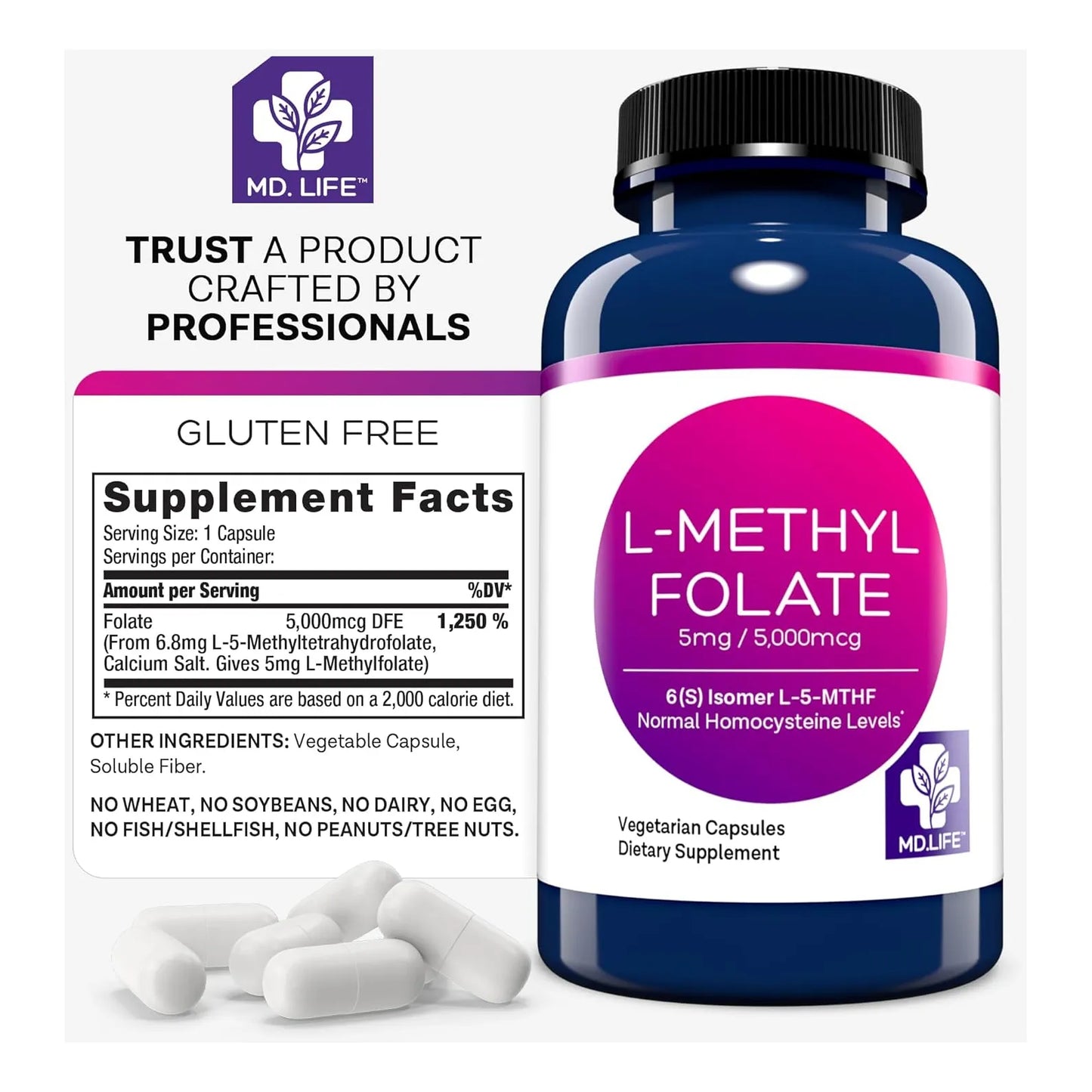 L Metilfolato 5 Mg Capsulas 90 Unidades Suplemento Activo MTHFR Calidad Premium