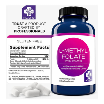 L Metilfolato 5 Mg Capsulas 90 Unidades Suplemento Activo MTHFR Calidad Premium