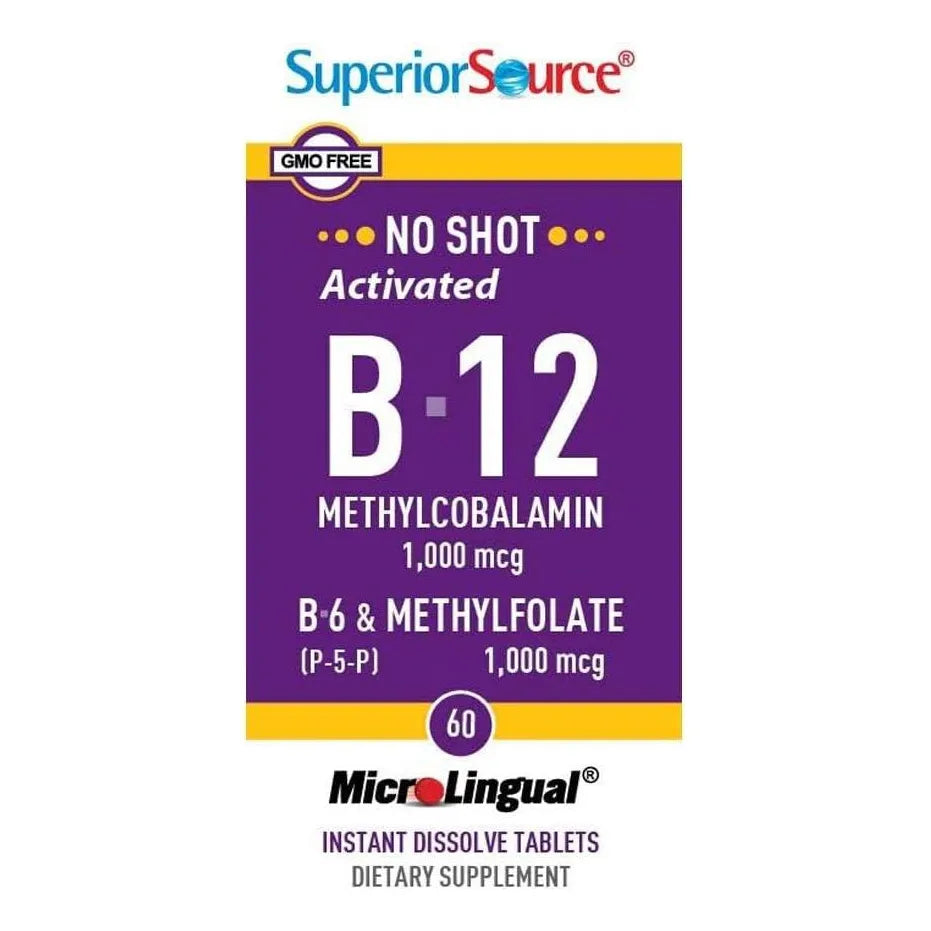 Vitamina B12 Metilcobalamina 1000 Mcg Con B6 Y Metilfolato 60 Tabletas Sublinguales