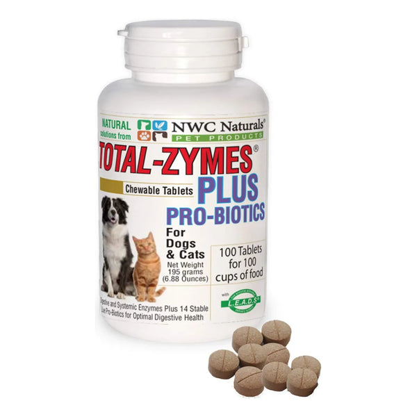 Total-Zymes Plus Enzimas Digestivas Y Probióticos Para Perros Y Gatos 100 Tabletas
