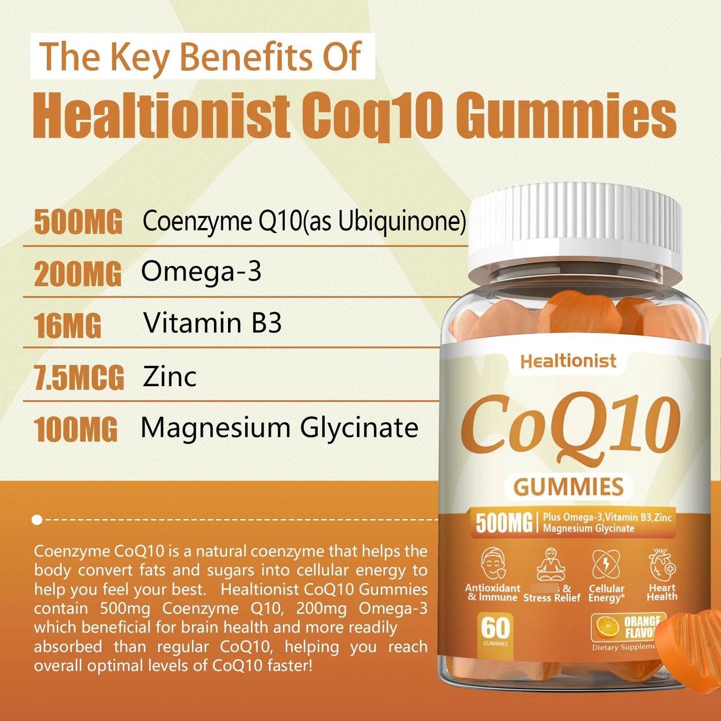 Gomitas Coq10 500 Mg Con Omega 3 Y Magnesio Absorcion Mejorada