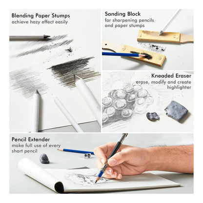 Kit De Lapices De Dibujo Profesional 52 Piezas Estuche Portatil Con Accesorios