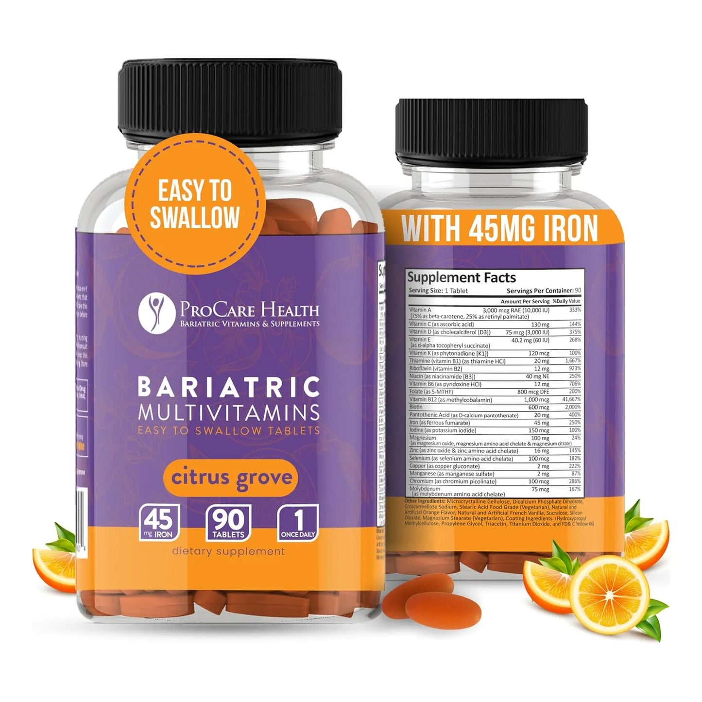 Multivitamínico Bariátrico Con Hierro 45 Mg 90 Tabletas Fáciles De Tragar