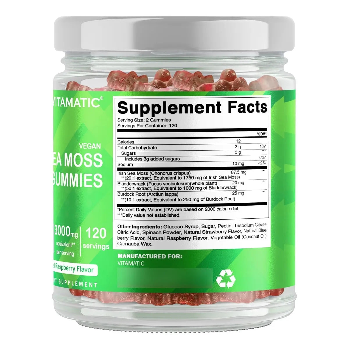 Gomitas De Musgo Marino Irlandes 3000 Mg 240 Unidades Sabor Frambuesa Veganas