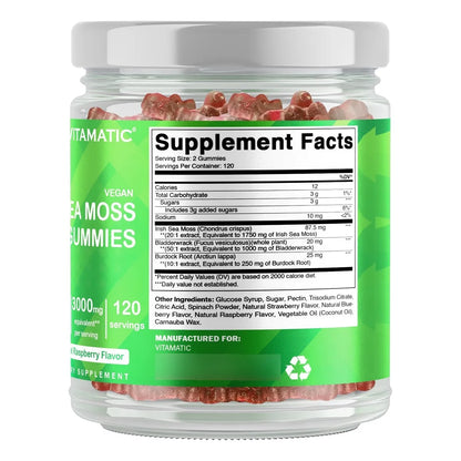 Gomitas De Musgo Marino Irlandes 3000 Mg 240 Unidades Sabor Frambuesa Veganas