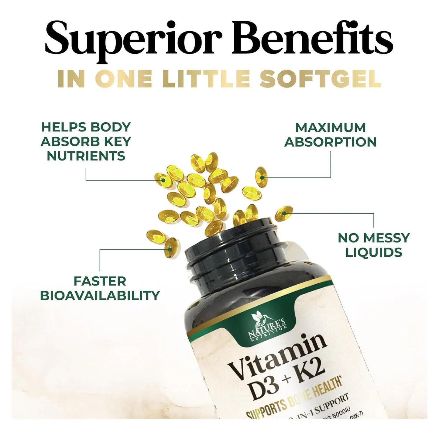 Vitamina D3 5000 Ui Y K2 100 Mcg Capsulas Blandas Para Huesos Y Corazon