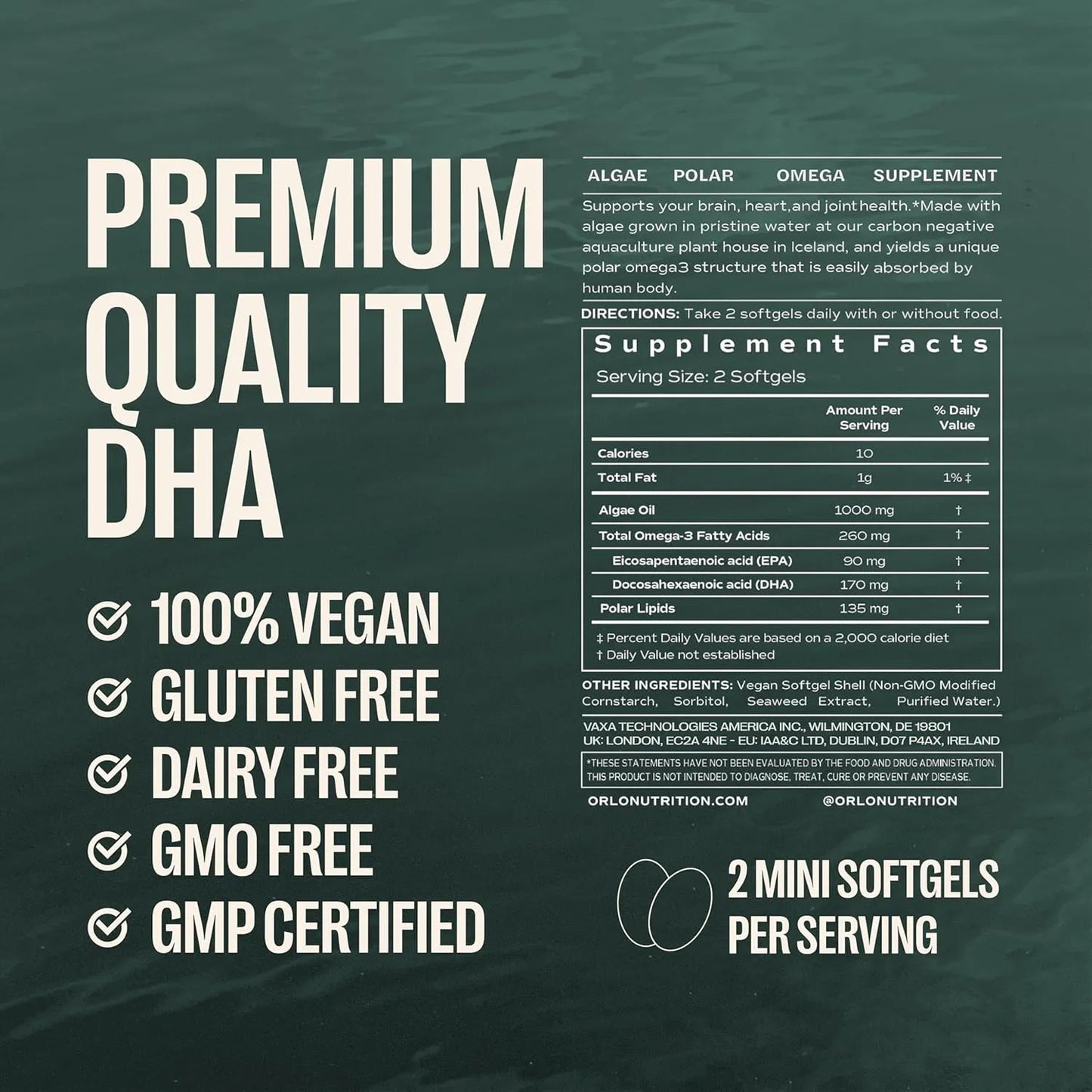 Aceite De Algas Omega 3 Dha Epa 60 Cápsulas Triple Potencia Orlo DHA Vegano