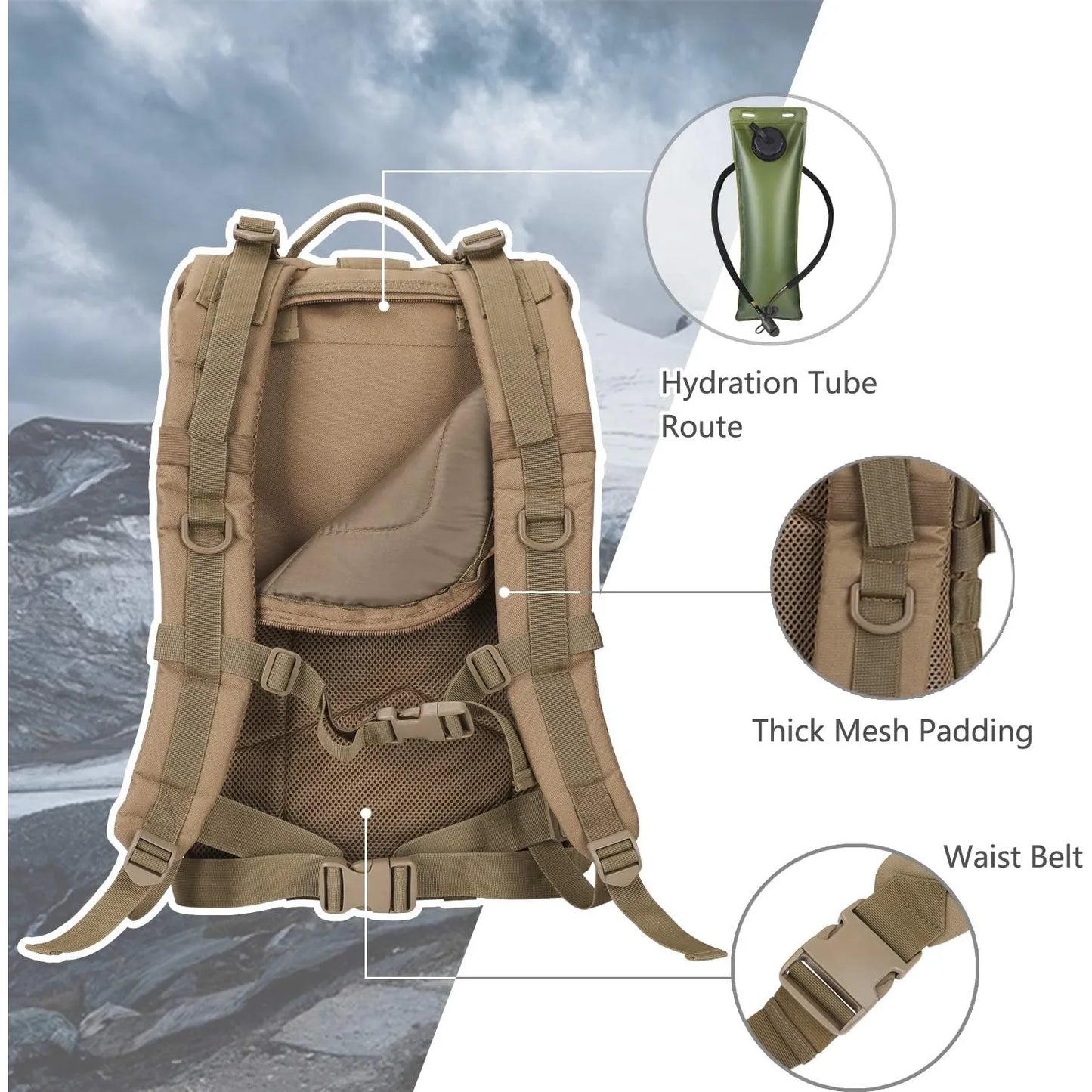Mochila Táctica Militar Hannibal Tactical 36L Resistente Al Agua Con Sistema Molle