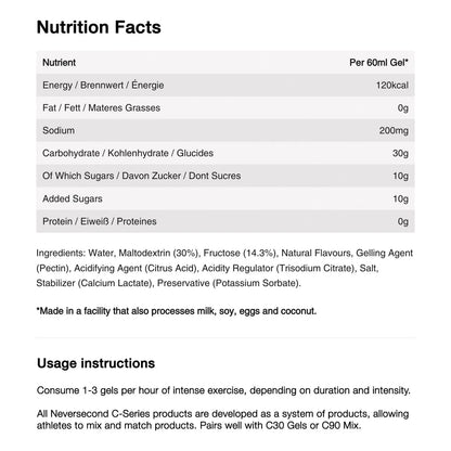 Gel Energético C30 Para Rendimiento E Hidratación Sabor Frutal Pack X12