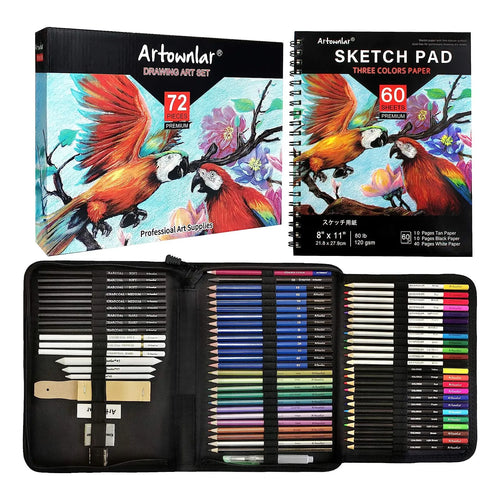 Set De Dibujo Profesional 72 Piezas Cuaderno Boceto 3 Colores Ideal Para Artistas