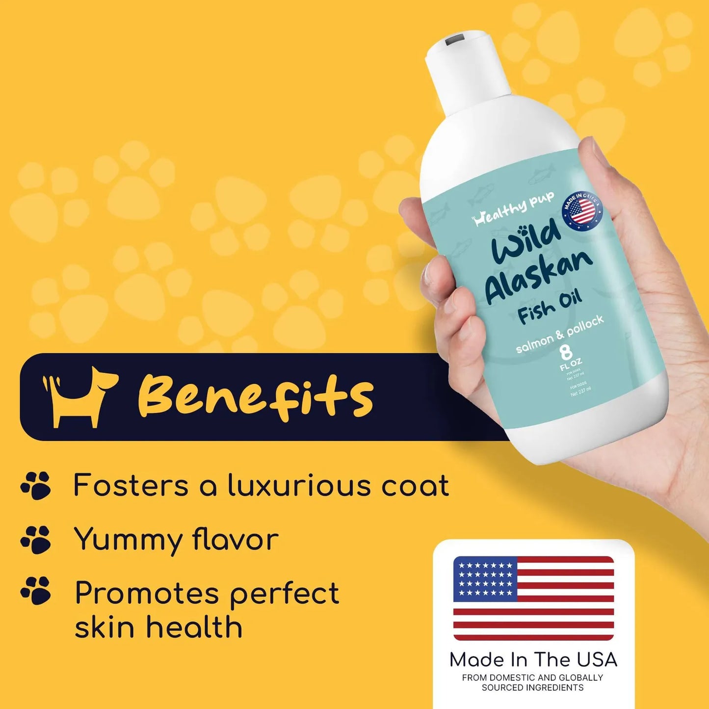 Aceite De Salmón Salvaje De Alaska Para Perros Con Abadejo 8 Oz Omega 3 EPA DHA