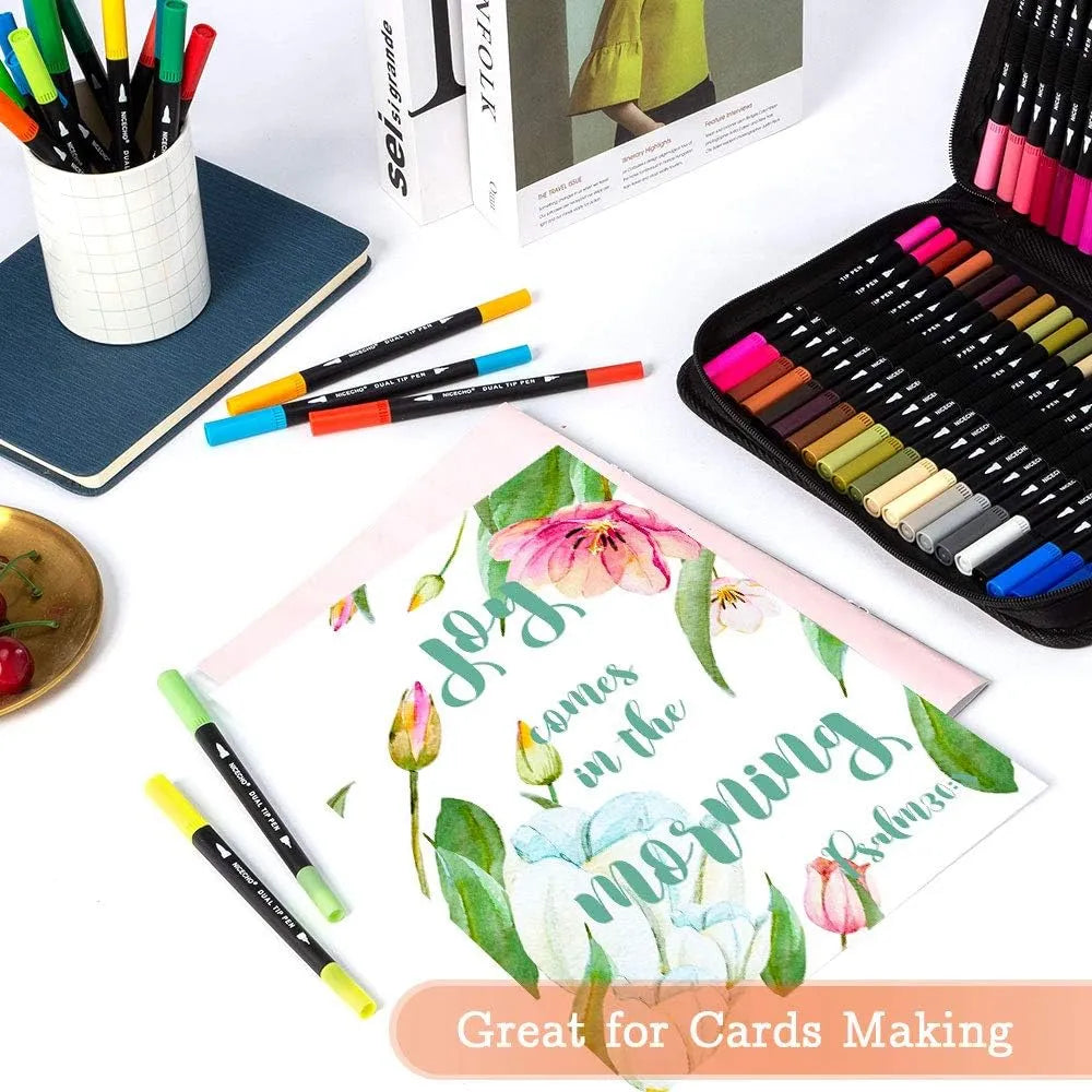 Nicecho Art Markers Dual Brush Pen 60 Colores Marcadores Profesionales Punta Fina Y Pincel