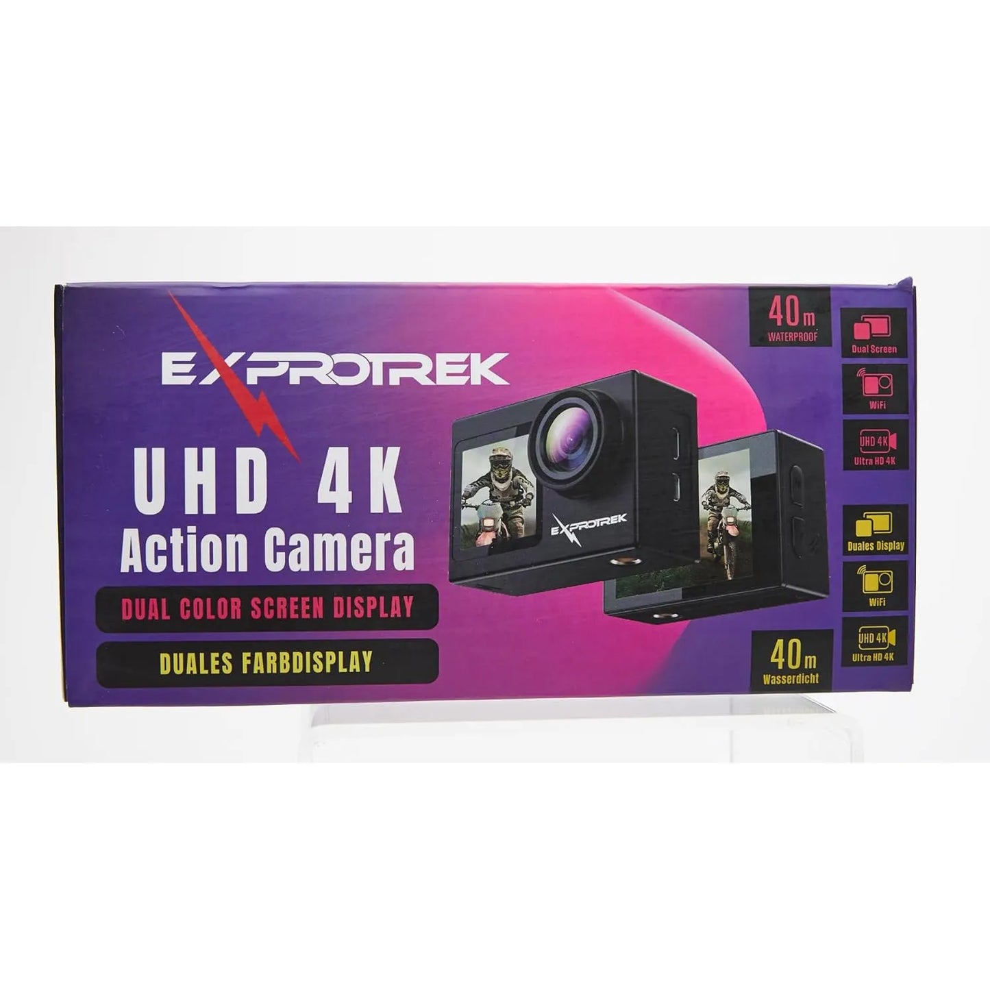 Cámara De Acción Exprotrek 4K Pantalla Táctil Impermeable 131 Pies WiFi
