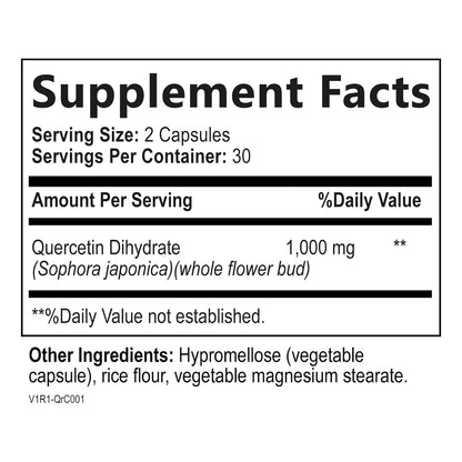 Quercetina 1000 Mg Antioxidante De Alta Potencia Soporte Inmunologico 60 Capsulas