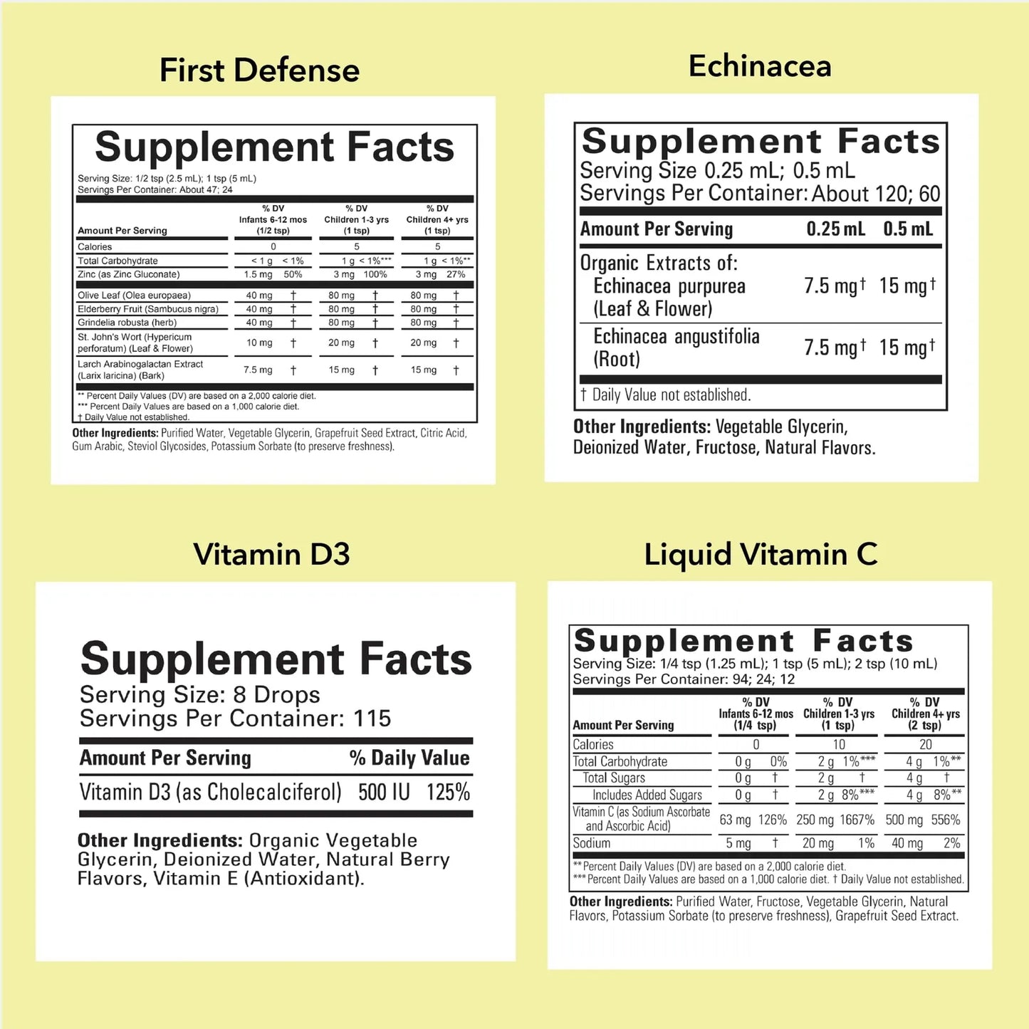 Paquete De 4 Vitaminas Líquidas Para Niños Con Vitamina D3 C Y Equinácea