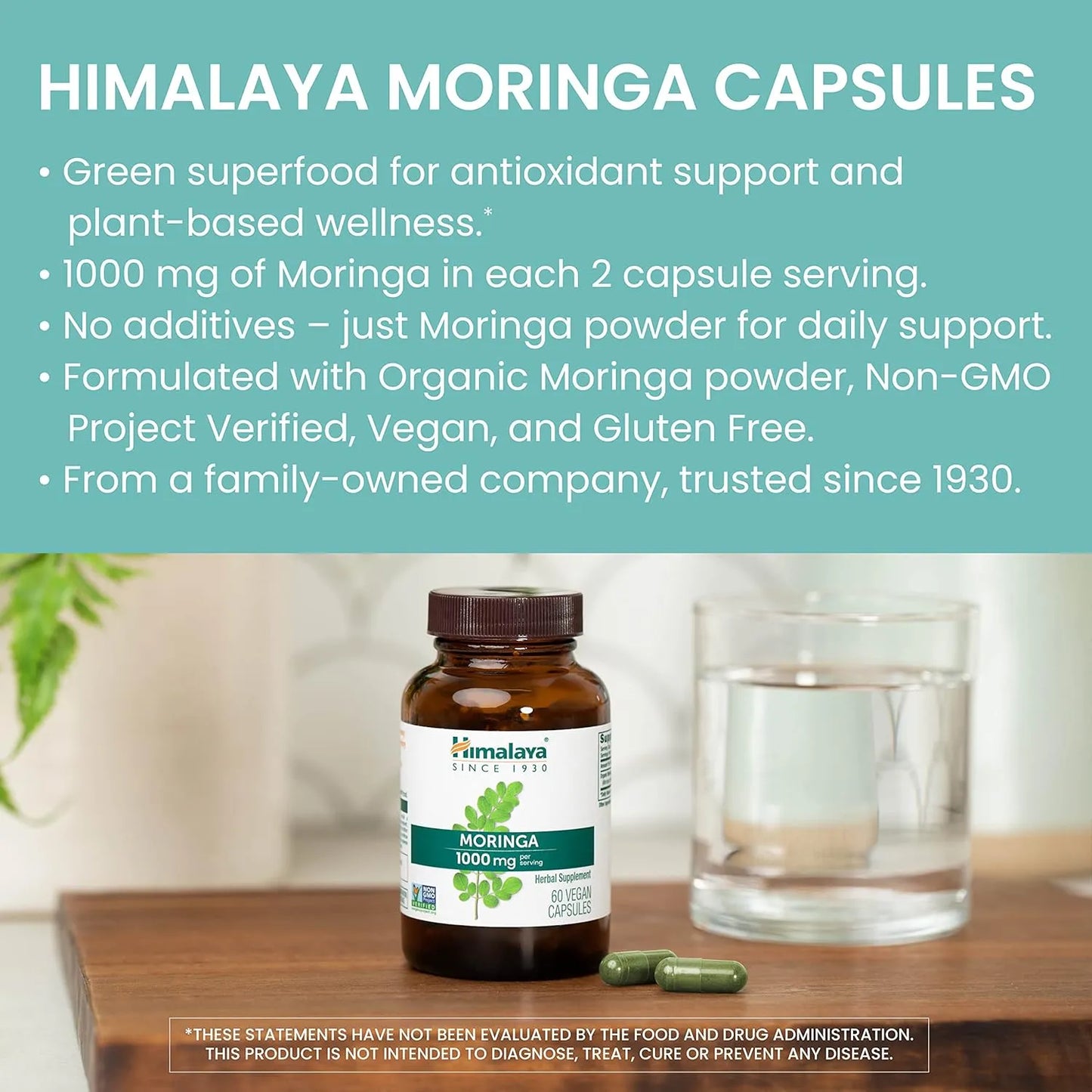 Moringa Himalaya 1000 Mg 60 Cápsulas Superalimento Antioxidante Vegano