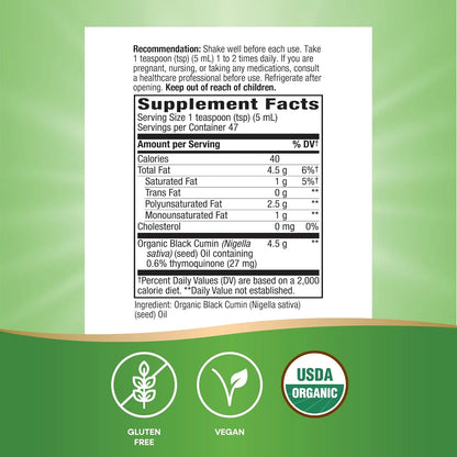 Aceite De Semilla Negra Orgánico Prensado En Frío 8oz Nature's Way Potencia Antioxidante