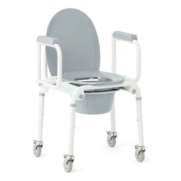 Silla De Baño Aluminio Con Brazos Caídos 4 Ruedas Bloqueo Capacidad 300 Lbs