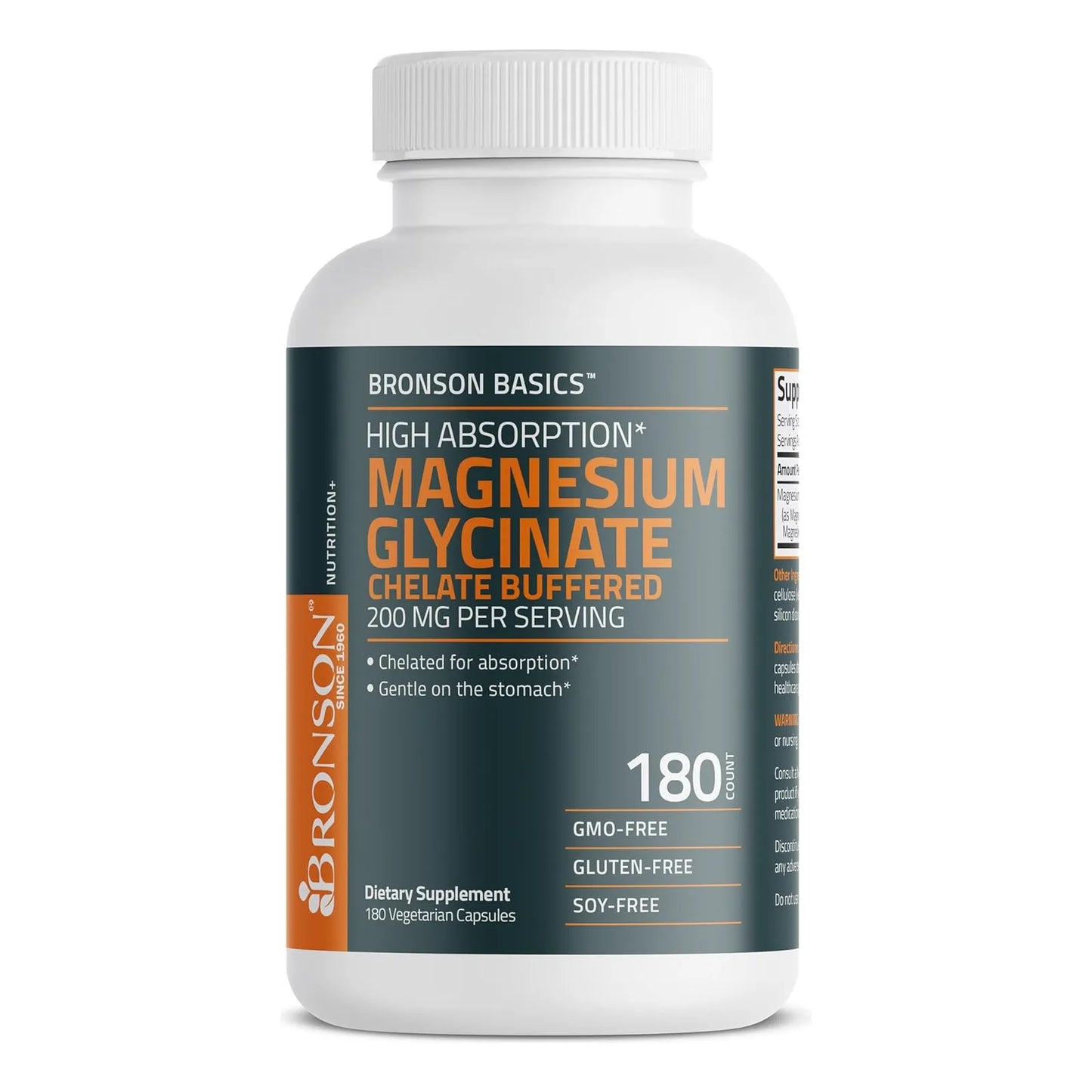 Glicinato De Magnesio Bronson 200 Mg 180 Caps Alta Absorcion Suave Con El Estomago