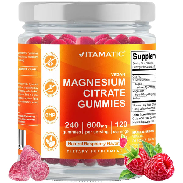 Gomitas De Citrato De Magnesio 600 Mg 240 Unidades Sabor Frambuesa Veganas