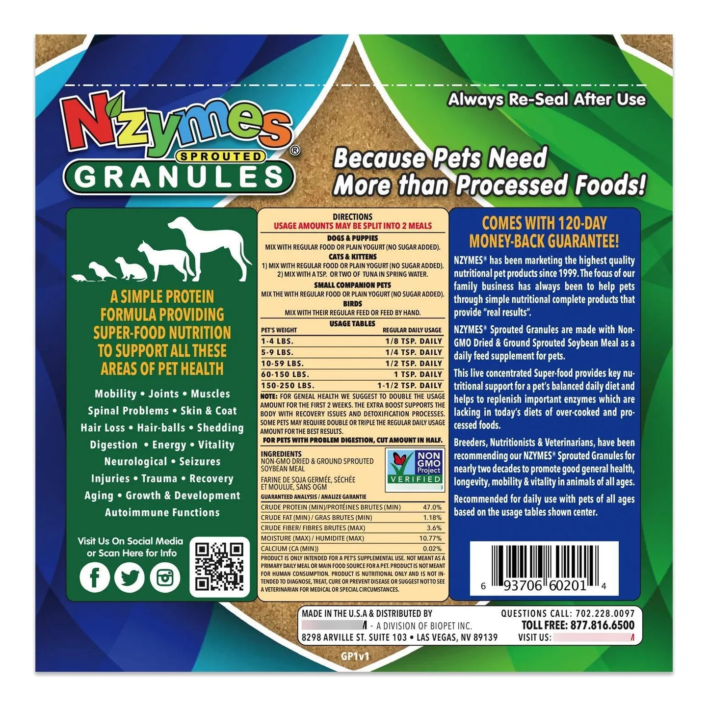 Gránulos Germinados SuperFood Para Perros Y Gatos Nutrición Premium 1 Libra