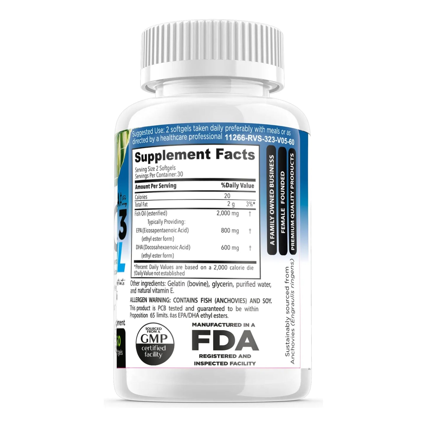 Aceite De Pescado Omega 3 2000 Mg Alta Potencia 800 Mg Epa 600 Mg Dha Suplemento Cardiovascular