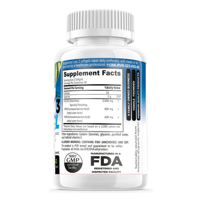 Aceite De Pescado Omega 3 2000 Mg Alta Potencia 800 Mg Epa 600 Mg Dha Suplemento Cardiovascular