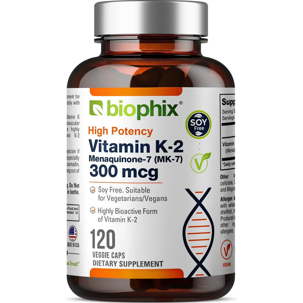 Vitamina K2 MK7 300mcg 120 Cápsulas Veganas Salud Ósea Y Cardiovascular